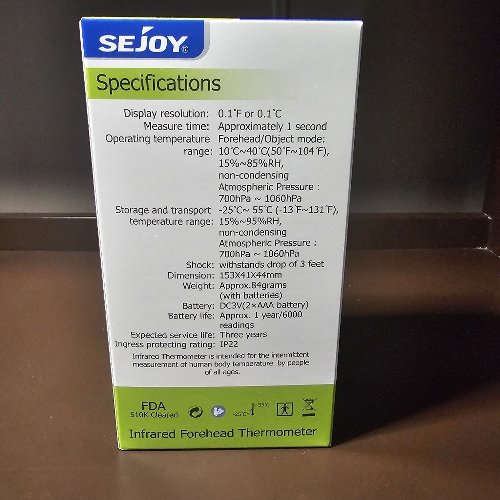 Sejoy Infrared Forehead Thermometer - Picture 2 of 4
